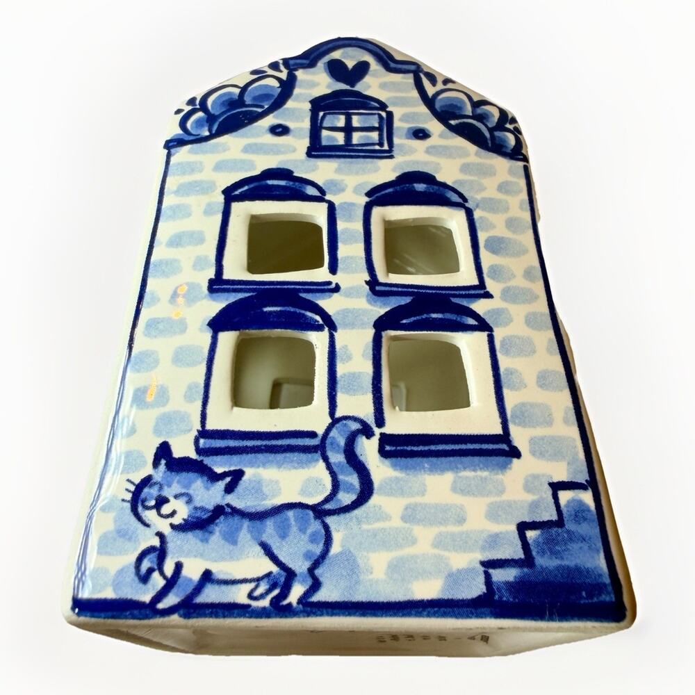 Delfts Blond Tea Light House “Home Sweet Home” With Cat Hand Painted Netherlands - Picture 3 of 6